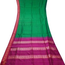 Vintage Green Sarees 100 Pure Silk Handwoven South Indian Sari 5YD Craft Fabric