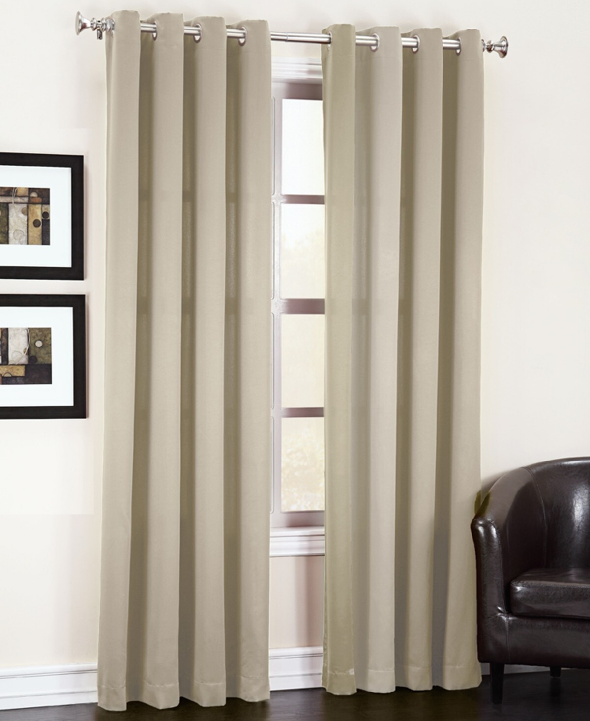 Sun Zero Grant 84 x 54-Inch Room Darkening Beige Grommet Curtain Panel-image