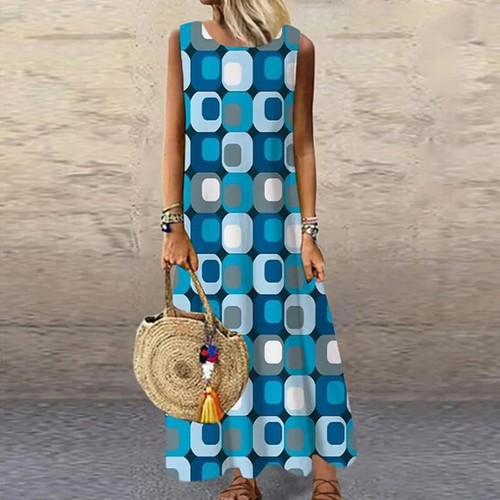 Elegant Printed O-Neck Sleeveless Dress PM Color And Size Long Dress Maxi - Picture 21 of 22