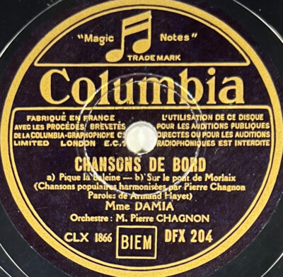 Damia: Bordlied / Das schlechte Gebet 78 Umdrehungen rpm 12'' COLUMBIA DFX 204