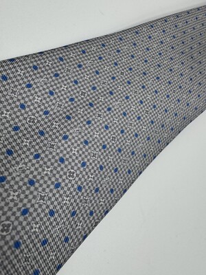 Louis Vuitton Gray Blue Polka Dot LV Monogram Pattern Silk Tie