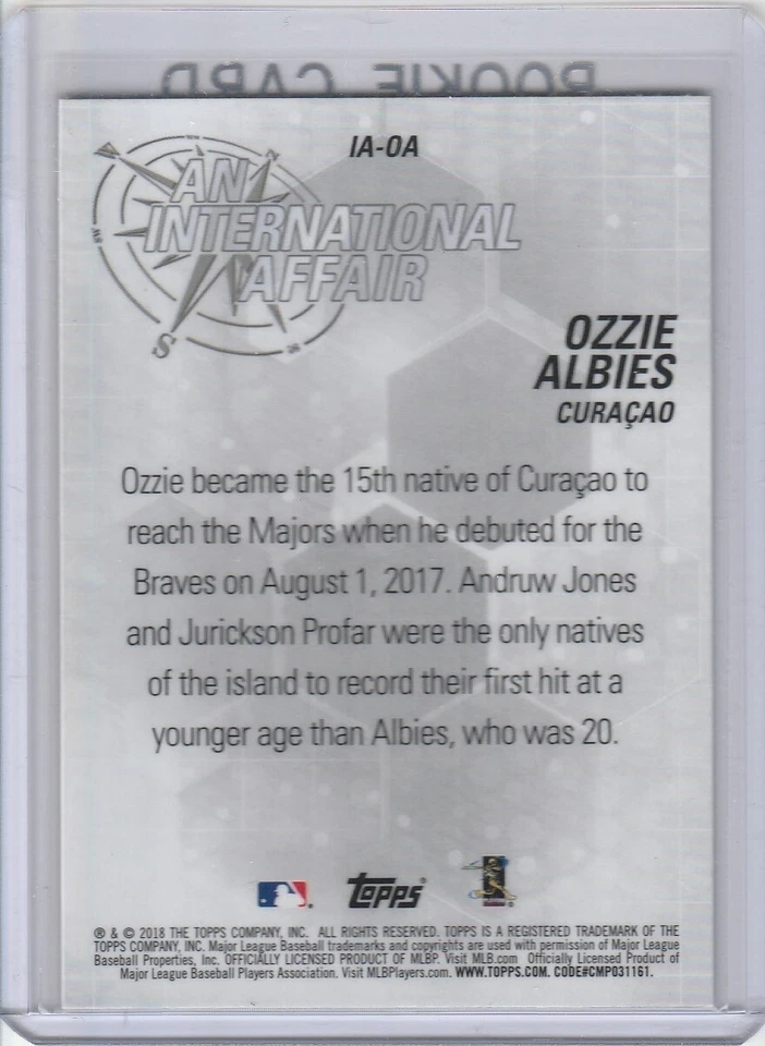 OZZIE ALBIES Topps ROOKIE CARD Atlanta Braves Inernational Affair CURACAO RC! - Image 2 of 2