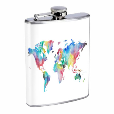 Global Map Em2 Flask 8oz Stainless Steel Hip Drinking Whiskey