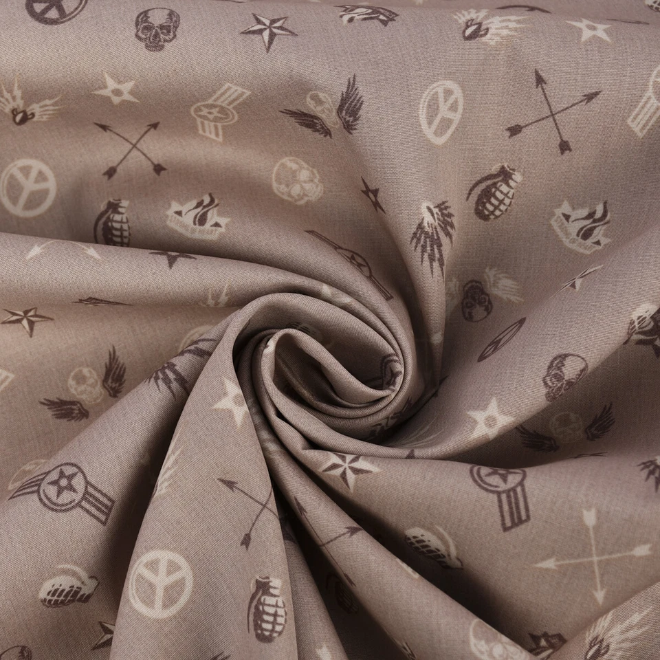 Baumwollstoff Popeline Militär Sterne Abzeichen taupe braun beige 1,5m Breite - Bild 4 von 4