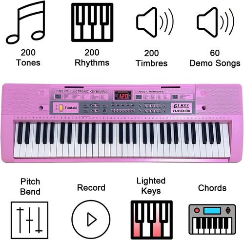 Kids Piano Keyboard, 61 Keys Beginner Electronic Keyboard Portable Digital Music - Picture 3 of 9