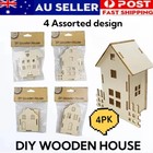 4PK x DIY Mini Doll House Wooden Shapes Miniature Furniture DIY Kids Craft Kit