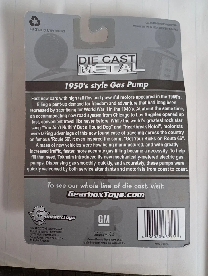 Cadillac 1950s Style Gas Pump New Gearbox Toys Die Cast Metal 3"Tall Dollhouse  - Image 4 of 4