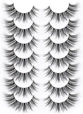 False Eyelashes with Clear Band Faux Mink Lashes Natural Look Fluffy Wispy Fake