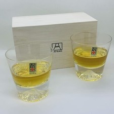 Tajima Glass Mt. Fuji Glass Plain Sakura Kiriko Pair Set With Furoshiki JAPAN