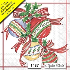 (1487) TWO Paper LUNCHEON Decoupage Art Craft Napkins - CHRISTMAS ORNAMENTS