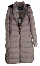 Armani Coat Winter Long Beige Duck Down Faux Fur Hood Ladies - Size 14