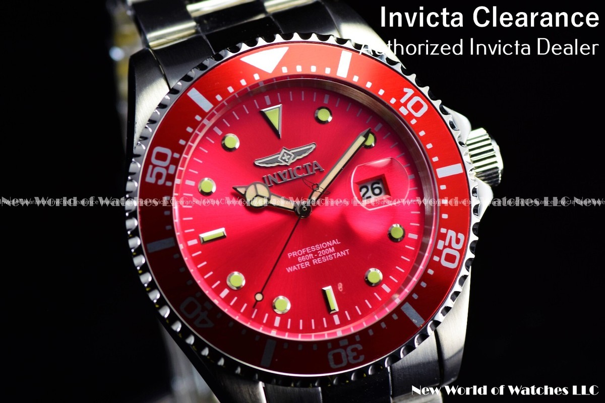 NEW Invicta Mens 43mm Pro Diver Quartz RED DIAL 200m Silver