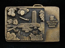 PE07105 VINTAGE 1970s SECURITY PACIFIC BANK BRASSTONE BELT BUCKLE