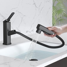 Pull Out Single Hole Bathroom Faucet, 3 Spray Mode Single Handle Bathroom Fau...