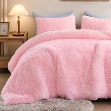 Fluffy Comforter Set, Faux Fur Comforter Set Size, Luxury Fuzzy Queen Pink