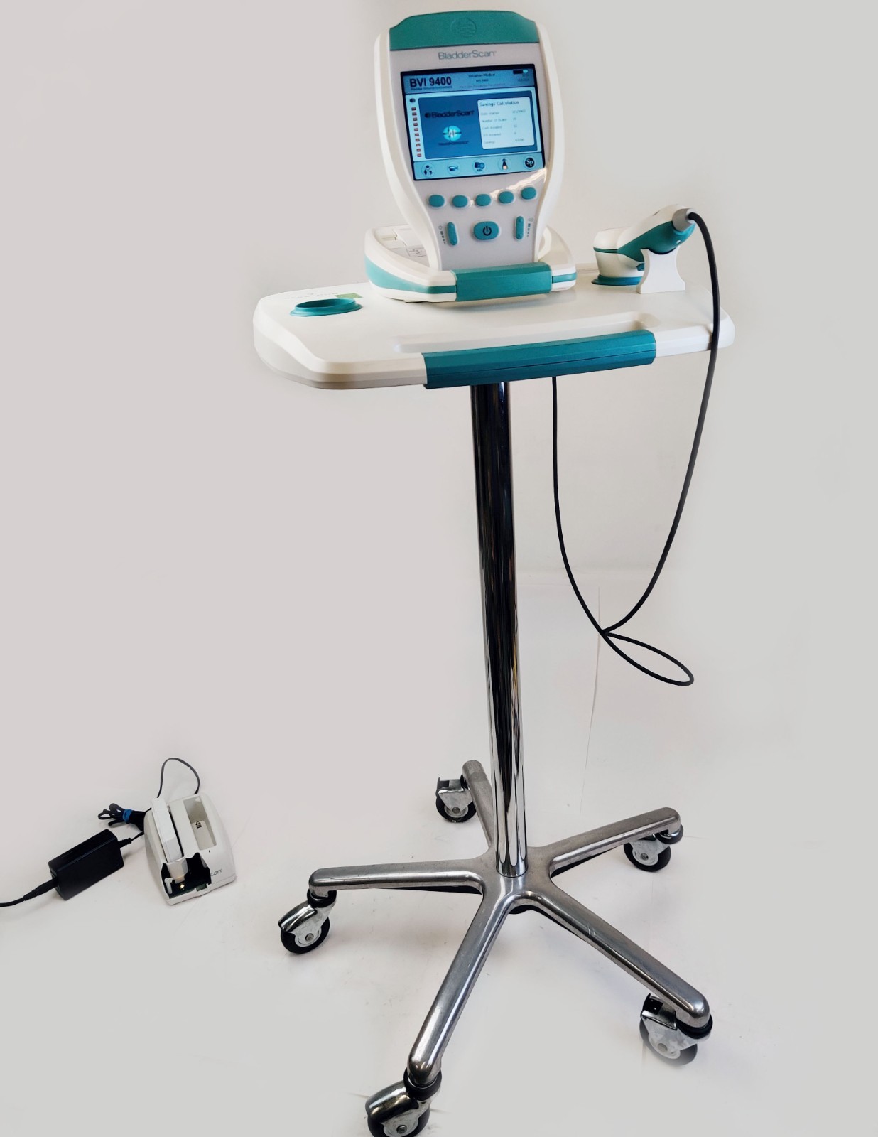 Verathon BVI 9400 Bladder Scanner w 0570-0351 Probe Charger Two Batteries Stand