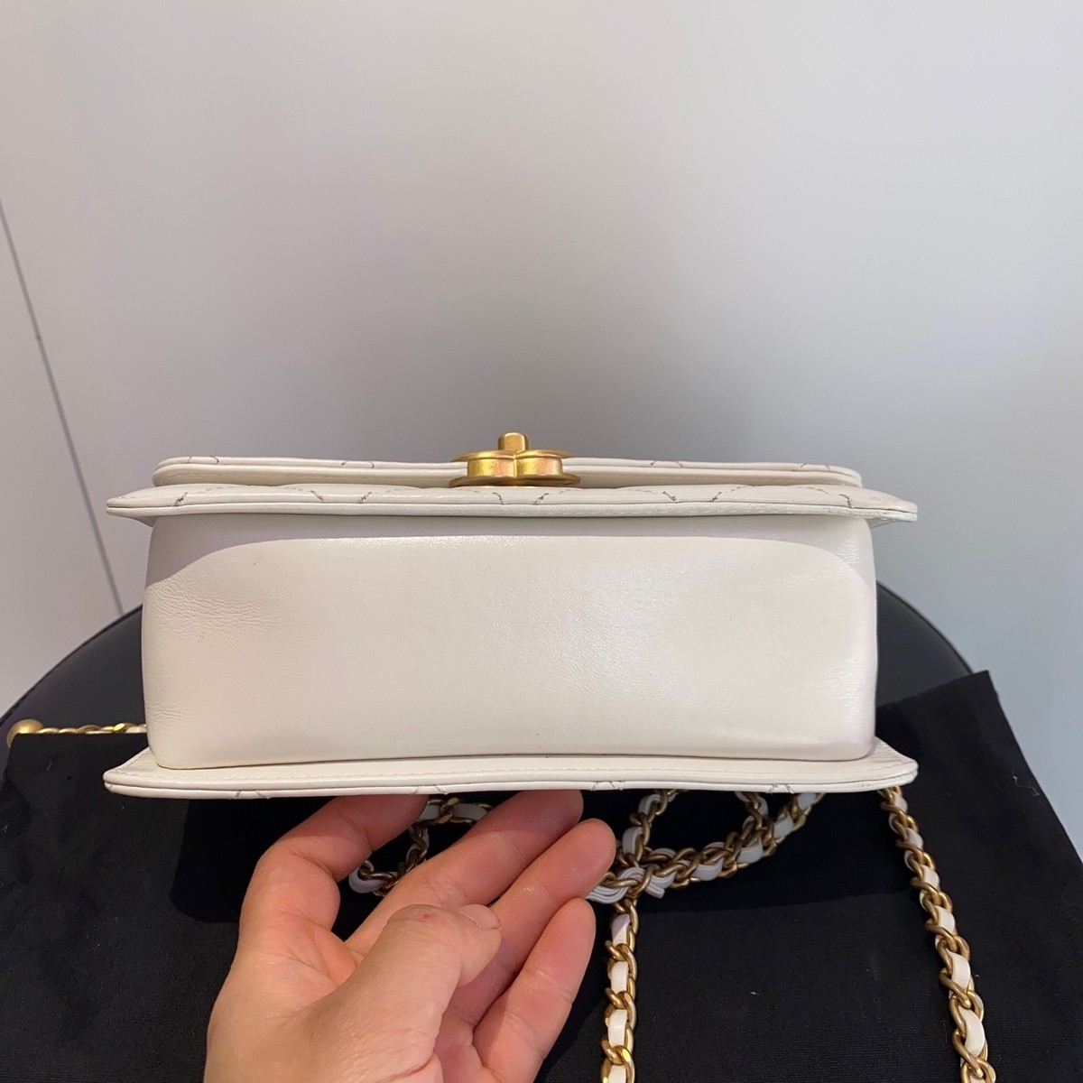 CHANEL Double Gold Bead White Flap Crossbody For Women | eBay