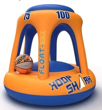 Swimming Pool Basketball Hoop Set by Hoop Shark - Orange/Blue - Inflatable Hoop