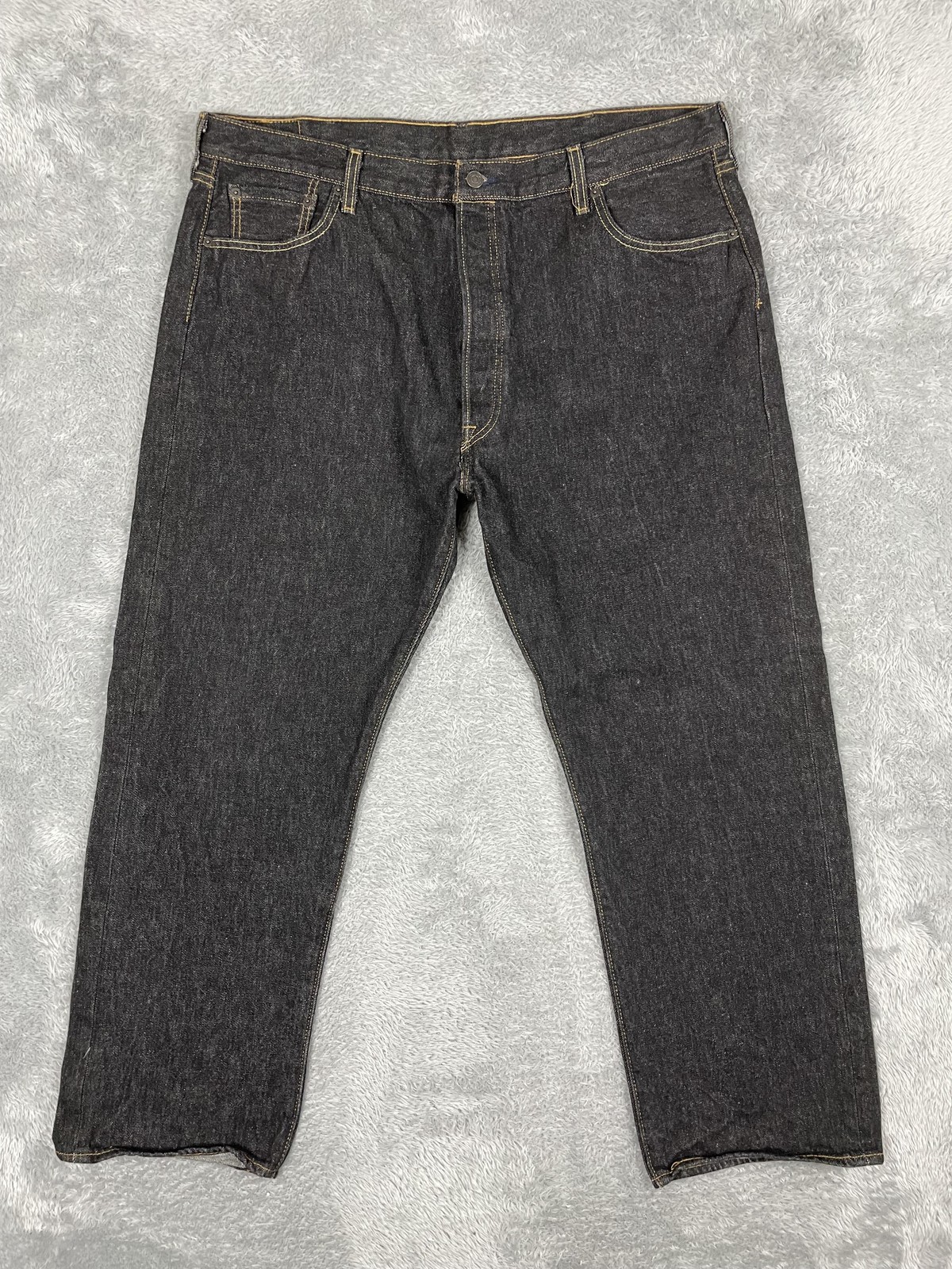 Levis 501 Jeans Mens 44x32** Black Button Fly Straight Leg Cotton Denim Big Tall