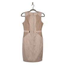 CALVIN KLEIN $129 Sleeveless Jacquard Sheath Dress Tan/Ivory Size 4