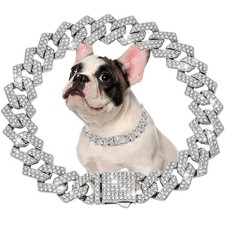 18" Silver Dog Chain Collar 15mm Wide Diamond Cuban Link Pet Jewelry Necklace M