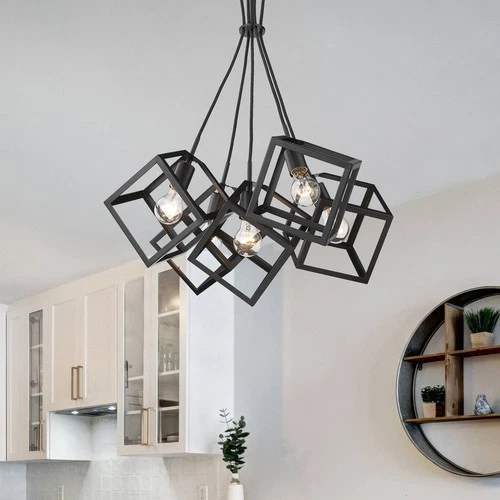 Golden Lighting Cassio 28" Matte Black Metal 5-Light Geometric Pendant - Picture 1 of 8