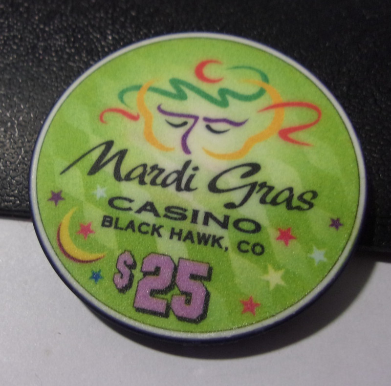 MARDI GRAS HOTEL CASINO $25 *SAMPLE* gaming poker chip - Cripple Creek, CO