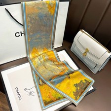Double Sides 100 Pure Silk Long Scarf Women Vintage Yellow Neckerchief 150 15cm
