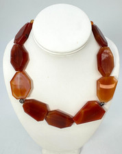 Vintage Barse Sterling Silver Carnelian & Agate Statement Necklace