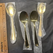 SHIPS FREE 4 Gold Serving Spoons 4 Pieces Stainless Steel Serving Set Slotted