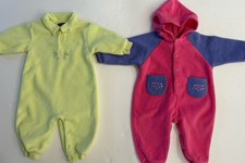 2 Vintage 90s Fleece Embroidered Pink Purple Lime Rompers One Piece 12 18 mos
