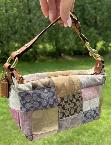 Coach Y2K Vintage Patchwork Pink Purple Gold Mini Purse Hobo Demi Signature Bag