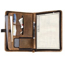 Genuine Leather Portfolio, Professional Padfolio Binder Organizer with Zipper...