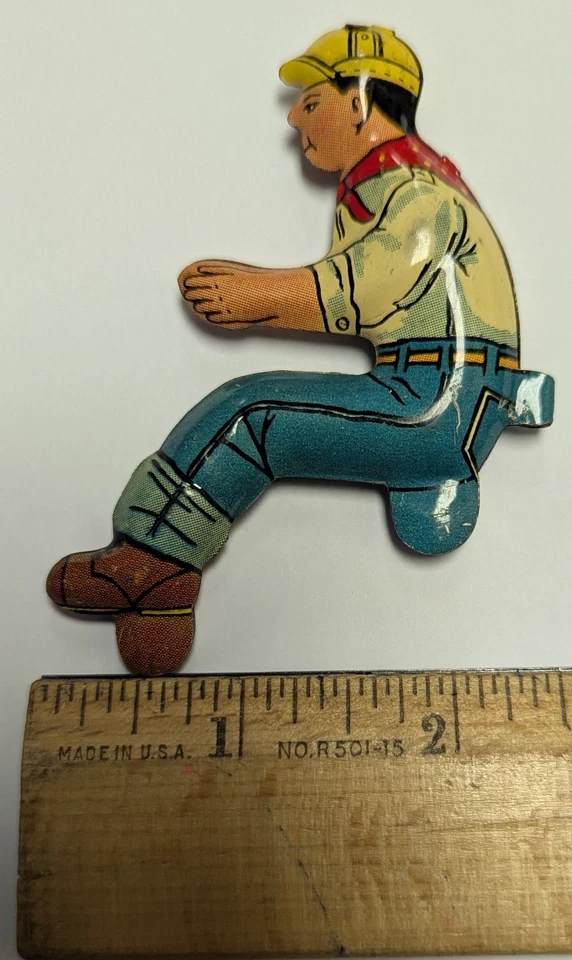 Figura de cuerda de hojalata vintage Marx granja tractor granjero original, usada en otros juguetes Foto 3 de 4