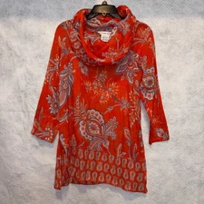 Gretchen Scott Tunic Womens Medium Paisley Boho Cowl Neck Cotton Lightweight Top