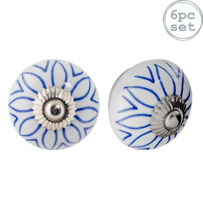 6x Hellblau Blume 4.5cm Runden Keramik Schubladenknöpfe Kabinett Türgriffe