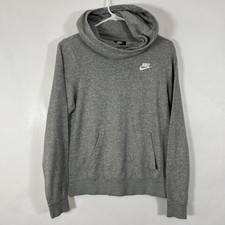 Nike High Neck Hoodie Sweatshirt Womens Size XS Gray White Logo Pullover Pocket