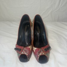 Vintage Peunrws Denim Monogram Louis Vuitton Peep Toe Heels Pumps