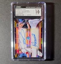 2024 BOWMAN DRAFT PROSPECT CHASE BURNS, HAGEN SMITH AUTO 16/50 CGC 10 GEM MINT