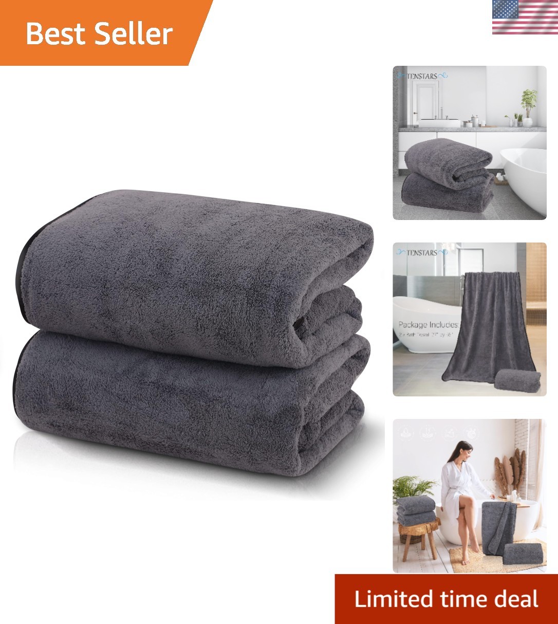 Ultra-Soft Microfiber Bath Towels - 2 Pack, 55x27