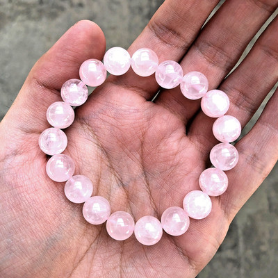 Hochwertiges natürliches schönes Rosenquarz Edelstein robustes elastisches Armband