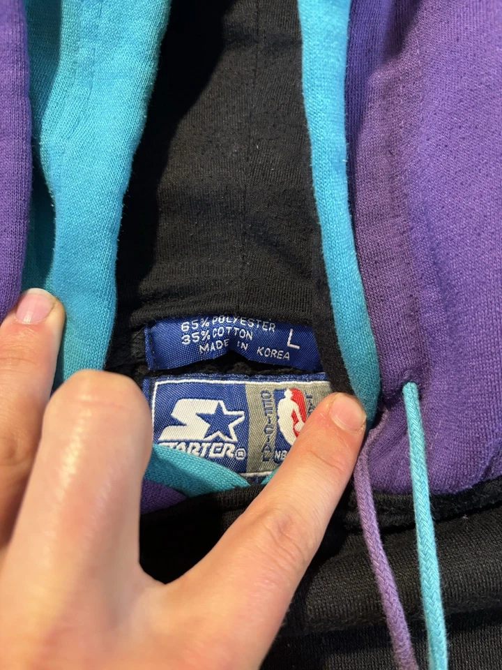 Sudadera con Capucha Vintage Starter Charlotte Hornets Juvenil Grande Negra Doble Capucha NBA Años 90 Foto 3 de 4