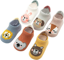 6 Pairs Baby Non Slip Grip Cotton Animal Ankle Socks with Non Skid Soles for New