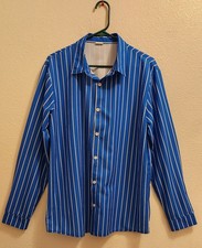 Men Long Sleeve Dress Shirt Blue Striped- free shipping