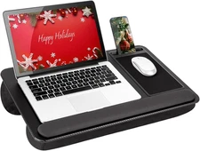 Lap Desk for Laptop Cushioned Portable with Mouse Pad Phone Slot