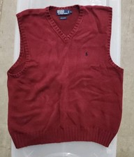 Vintage Polo Ralph Lauren Sweater Vest Mens Large Red Pony Logo Blue Pima Cotton