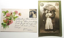 2 ANTIQUE POSTCARDS VICTORIAN LADIES IN OVERSIZED HATS "JUMBO LIDS"