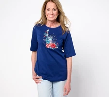 Quacker Factory Women's Top Plus Sz 1X White Blessed Elbow Berry Chevron A645012