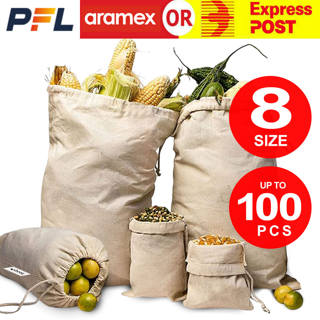 UP TO 100PCS Sizes Drawstring Storage Bags Cotton Bags snack