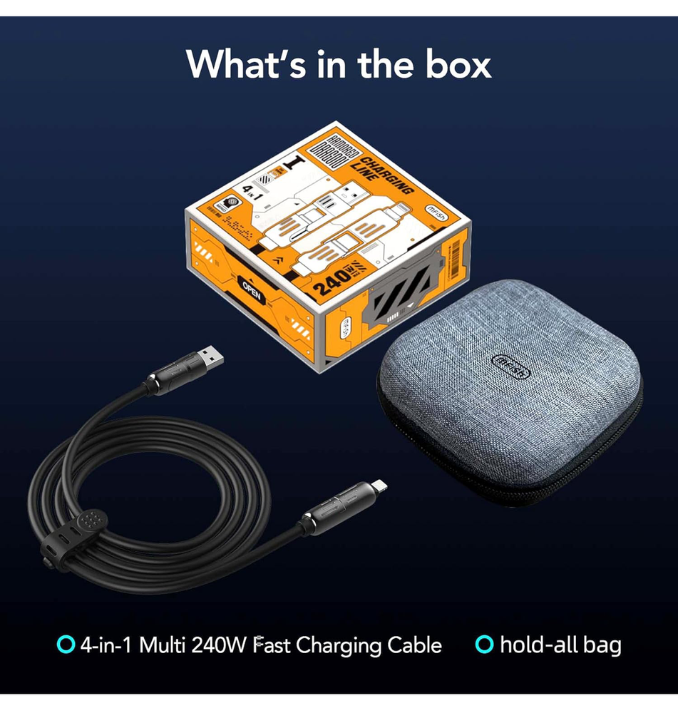 6.6FT 4-in-1 Multi USB Charging Cable with USB A,Type C,240W Charging&Data Sync